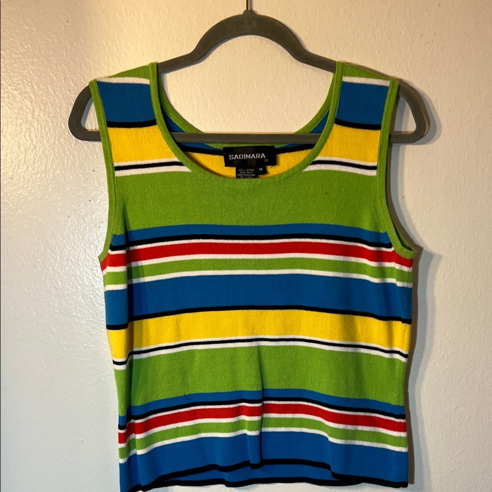 Vintage Multicolor Striped Cotton Knit Tank Top Medium